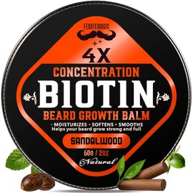 Bálsamo de crecimiento de barba de biotina para hombres, bálsamo acondicionador con aceites de ricino, karité y jojoba para acondicionar, suavizar y espesar el vello facial, no graso, aroma a sándalo