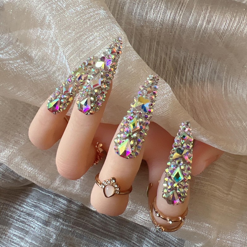 NAIL ANGEL 10PCS/SET Glamorous Handmade Press On Nails Full AB