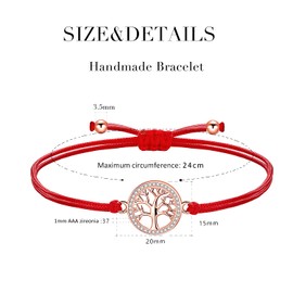 ZENI Tree of Life Bracelet for Women Girls Children Delicate Cord Chain Handmade Braided Bracelet Adjustable, Copper, Cubic Zirconia,