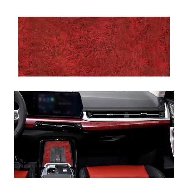 Suvnie High Glossy Wood Grain Vinyl Wrap Sticker, Self-Adhesive Car Wrap Roll with Air Release Technology, 39.4" × 15.7" Waterproof DIY Film Without Bubble, Car Accessories (Red Bird Eye Texture)
