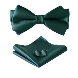 PACGOTH Bow Ties for Men, Men’s Pre-Tie Bow Tie Satin Silk Adjustable Bow Tie Cufflinks Handkerchief Sets With Gift Box (Dark Green)