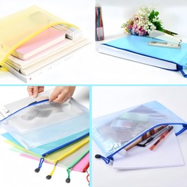 Boxonly B5 Plastic Wallets Zip Lock Bags Mesh Document Wallet Document Folders Plastic Pockets Zipper File Wallet for School Office Homework Travel Storage Bags Green