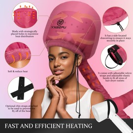 Hooded Hair Dryer Attachment, Hair Dryer Caps for Curly, Speeds Up Drying Time, Safety Deep Conditioning at Home (Rose Red)