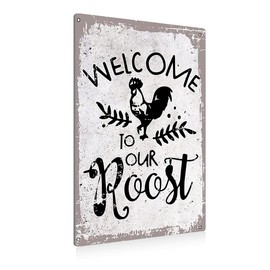 BEASTZHENG Funny Kitchen Welcome to Our Rooster Metal Tin Sign Wall Art Decor Vintage Sign for Home Caf?Bar Decor Gifts