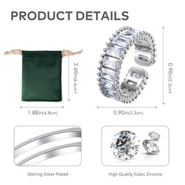 925 Sterling Silver Ring for Women, Solid Silver Romantic Rainbow Crown Opening Ring for Women Jewelry, with 5A Cubic Zirconia，Adjustable Size (White)