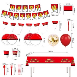 196Pcs Cartoon Animation Birthday Party Supplies Decorations for Birthday,Cartoon Theme Party Favors Including Banner, Plates, Cups, Napkins, Cutlery and Tablecloth for 24 Guests