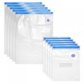 sourcing map Sous Vide Bags 10pcs, Reusable Vacuum Sealer Bag with Air Valve & Labels, Vacuum Zipper Storage Bags for Food Preservation, White 8.66" x 6.30"/13.40" x 10.24"