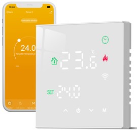 Beok Smart Thermostat Heater, WiFi Underfloor Heating Thermostats for Water Heating, Programmable Room Thermostat with Digital LCD Compatible with Alexa, Google Home 3A TGW60W-WIFI-WP, White