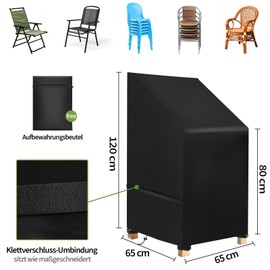 wiipara Garden Chairs Cover, Waterproof Protective Cover for Stacking Chairs, Garden Furniture Cover for Chairs, Winterproof, UV Protection, Chair Cover, Outdoor, Weatherproof (65 x 65 x 80/120 cm
