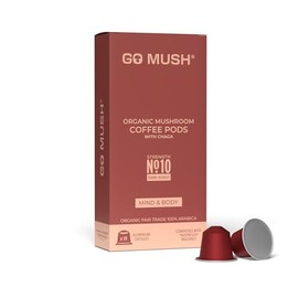 GO MUSH® 100% Organic Chaga Mushroom Coffee - 10 Pods Infused Coffee Pods - Sustainably Energize & Focus - Mushroom Extract for Mental Clarity - One Pod Daily Dose - Compostable & Quality Assured