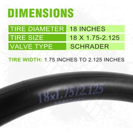 RUTU 18x1.75/2.125 Bike Inner Tubes 2 Pack Heavy Duty Butyl Rubber (AV32mm Schrader Valve) Tubes Compatible with 18x1.50 1.75 1.90 1.95 Inch Bike Tubes- Bicycle Accessories for Mountain/Cruiser Bikes