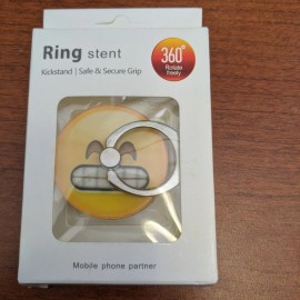 Ring Mobile phone finger Ring stent 360°swivels kickstand Grimacing Face Emoji - NIB