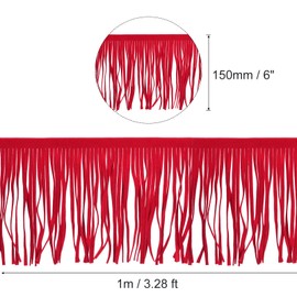 sourcing map 1 Yard 6 Inch PU Leather Fringe Trim Double Side Leather Sewing Tassel Fringe for DIY Sewing Dress Crafts Skirt Decoration, Bright Red