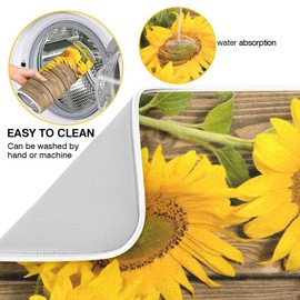 Sunflowers On The Wooden Dish Drying Mat, Absorbent Dish Drying Mat for Kitchen, Extra Large, 18" x 24"