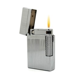 Visol Hubbard Traditional and Torch Flame Refillable Gas Lighter, Flint and Windproof Adjustable Flame Lighter (Shipped Without Butane) (Brushed Stripes Silver)