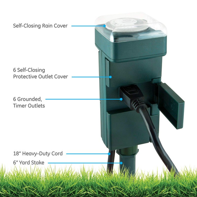 GE Outdoor 24-Hour Mechanical Stake Timer Plug-in, Heavy-Duty, 6 Grounded