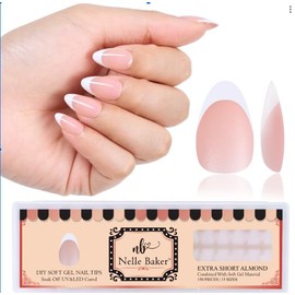 Brown Extra Short Almond French Tip DIY Soft Gel Nail Tips by Nelle Baker