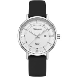 RUYEOOK Quartz Analog Watch,Silicone Band, Calendar Date Display, Water Resistant, Watch for Women Nurses Female Nursing Students Lady (R8635 Silver Black)