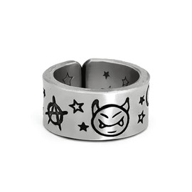 Dishowme Star Devil Ring Stainless Steel Vintage Band Cartoon Demon Finger Knuckle Statement Ring Adjustable Joint Jewelry for Women Men (Silver)