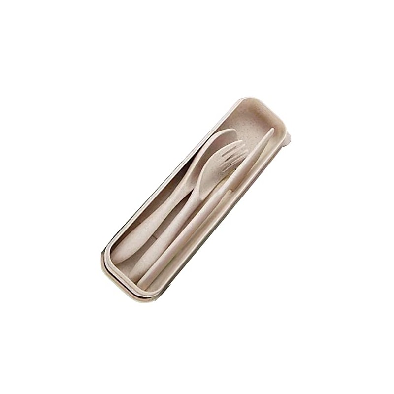 Juego de Utensilios de Viaje, Cubiertos de Paja de Trigo,