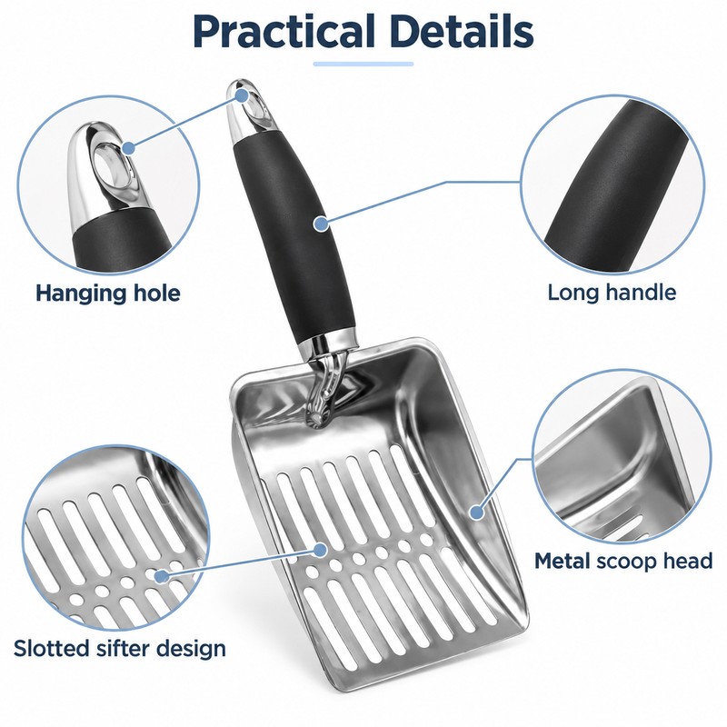Stainless Steel Cat Litter Scoop for Easy Cleaning – Long
