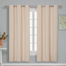 Blackout Curtain with Eyelets, 1 Piece, Room Divider for Children’s Room, Thermal Insulation, Blocks Views From the Outside, Beige, Width 42.1 Inches (107 cm), Length 63.0 Inches (160 cm)
