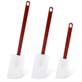 Set of 3 Commercial Silicone Spatulas for Cooking High Heat Resistant Silicone Scraper Commercial Baking Spatula for Kitchen Cooking Utensils, Red Handle, 10 Inch, 14 Inch, 16 Inch (Classic Style)