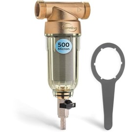 iSpring WSP-500 Filtro de agua reutilizable de sedimentos para toda la casa, filtración de prefiltro de 500 micras, 20 GPM, 1 pulgada MNPT + 3/4 pulga