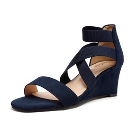 Dream Pairs Sandalias de cu? Baja con Correa el?tica al Tobillo para Mujer, Azul Marino 1, 8 US