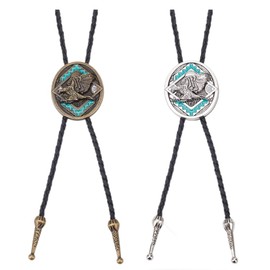 FREEBLOSS 2 Pcs Bolo Tie Mens Bolo Necklace Western Cowboy Eagle Native American Cowboy Leather Necktie Western Necklace Costume Accessories for Men Women