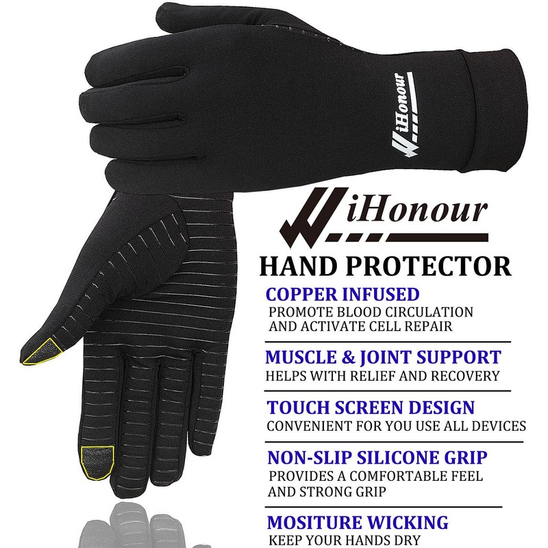 2-Pairs Pack Copper Full Finger Compression Gloves, Copper Arthritis Gloves