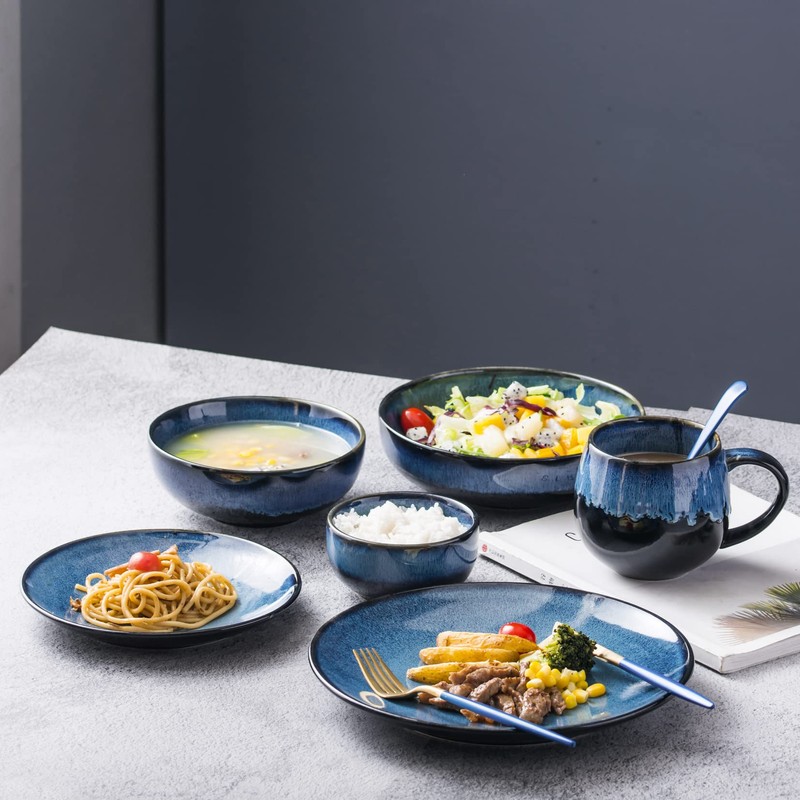 UNICASA Ceramic Pasta Bowls, Porcelain Salad Set of 4, 26