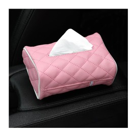 JNNJ Car Tissue Box Holder, Tissue Case for the Back Seat, Tissue Box for Car Sun Visor, PU Car Tissue Box, Car Armrest Tissue Holder (Pink)