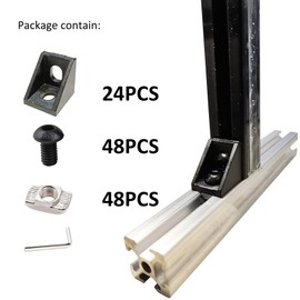 (24 Sets) 90 Degree Right Angle Black L Profile Connector, Aluminium Rail Accessories, 2020 Series Aluminium Extrusion Profile Accessories, with Mounting Screws and Nuts, Allen Key