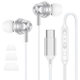 Auriculares con cable para iPhone 17e/17/17 Pro/17 Pro Max/16e/16/16 Plus/16 Pro Max/15 Plus/15 Pro/15 ProMax Auriculares USB C con cable Auriculares tipo C con micrófono, control de volumen