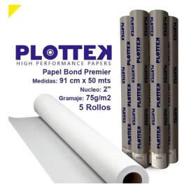 5 Rollos Papel Bond Plotter Bb 400 Plottek .91x50mts                                                                                                  
