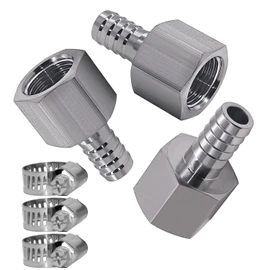 Beduan Stainless Steel 3/8" Hose Barb to 1/4" Female Home Brew Water Gas Air Fuel with Hose Clamps (Pack of 3)
