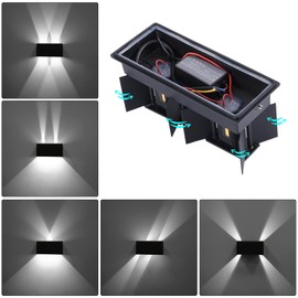 Kawell 12W Modern Wall Light LED Wall Sconce Up Down Adjustable Beam Angle Aluminum Wall Lamp LED Indoor Outdoor Waterproof IP65 for Bedroom Bathroom Corridor Living Room Stairs Hallway, Black 6000K