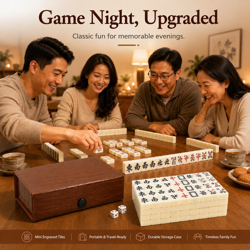 144-Tile Mini Chinese Mahjong Set with Storage Case & Dice