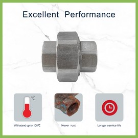 Stainless Steel Pipe Fitting Coupling 1/2" x 1/2" Female Pipe Fittings Union 1/2 Inch NPT Female x NPT1/2 Female Fitting Threads Adapter Brass 1 Piece