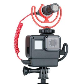 HAFOKO Hero 7 Vlogging Cage with Cold Shoe Adapter for Microphone, LED Video Light and 3.5 mm Microphone Module Holder Compatible with Hero 7 6 5 Action Camera Accessories