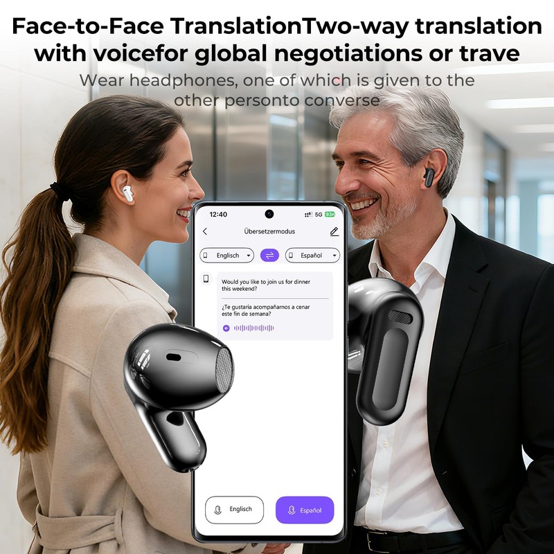 NE20 AI Translation Earbuds Real Time, 165 Language Translator Earbuds,
