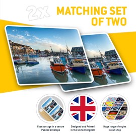 Rectangle Stickers(Set of 2) 7.5cm - Fishing Boats Mevagissey Cornwall Fun Decals for Laptops,Tablets,Luggage,Scrap Booking,Fridges, #45024