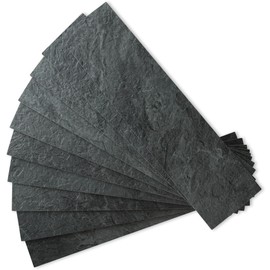 AULIGET 40-Piece Black Slate Peel and Stick Backsplash Wall Tiles, 3" x 12" PVC Faux Stone Stick on Tiles for Backsplash Kitchen, Bathroom, Laundry Room, Camper, Fireplace