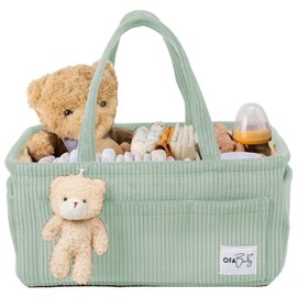 OfaBaby Baby Diaper Caddy Organizer Nursery Storage Bin & Portable Organizer for Diapers & Baby Wipes - Newborn Essentials & Car Caddy Organizer (Green)