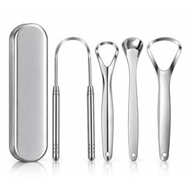 4 Pieces Stainless Steel Tongue Scraper for Daily Oral Care – Reusable U-Shaped Cleaner for Home and Travel
