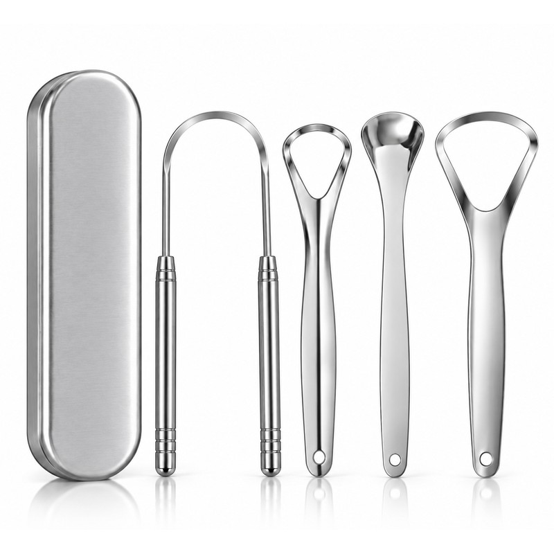 4 Pieces Stainless Steel Tongue Scraper for Daily Oral Care