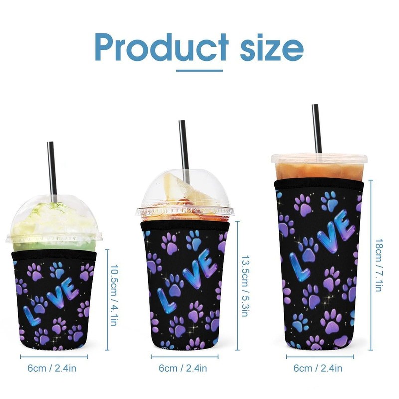 Paw Print Coffee Cup Sleeve - 3Pcs Purple Dog Paw