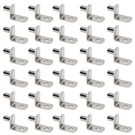 30 Pieces 5mm Bracket Style Cabinet Shelf Pins with Hole 3.84mm Hole Shelf Support Pegs L-Shaped Hardware Heavy Duty Shelf Support Pins for Kitchen Cabinet Furniture Book Shelves, Silver-Tone