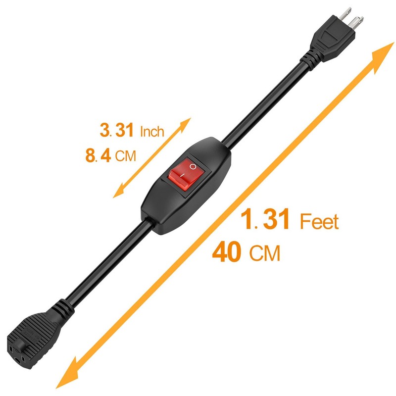 Inline On/Off Switch Extension Cord, Plugrand 3-Prong Household Switchable Power